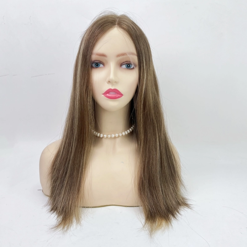 #10/16 lace top wig bleached knots dark brown colorhuman hair jewish wig YR0071